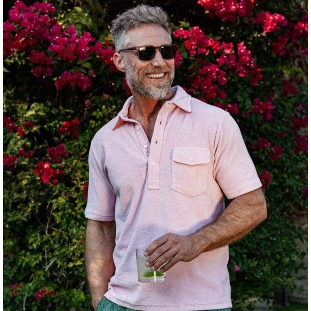 CRIQUET Players Men's Polo Shirt Collar Short Sleeve Terrycloth Pink Size Large